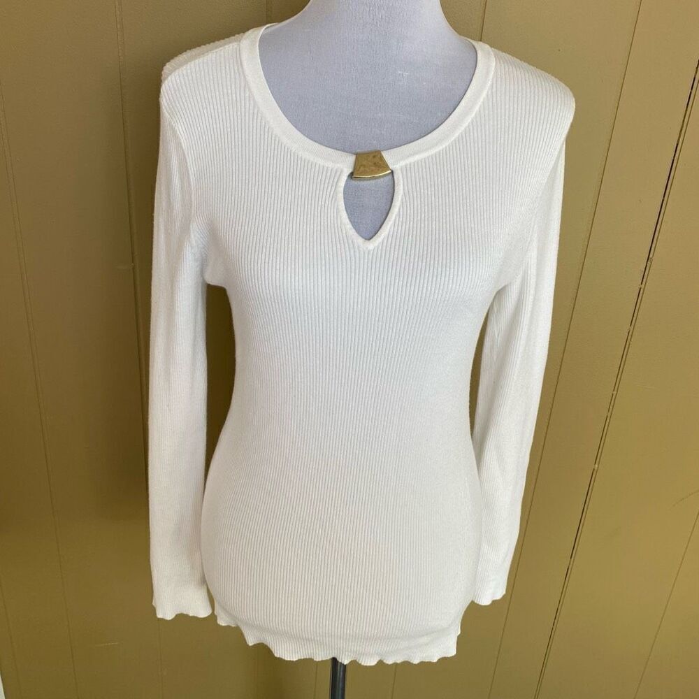 INC International Concepts women XL Longsleeve ribbed sweater white